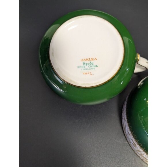 Vintage Spode Green Gold Creamer Sugar Bowl Set Fine Bone China Elegant Design - Picture 15 of 16